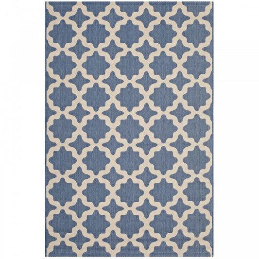 Cerelia Moroccan Trellis 8x10 Indoor and Outdoor Area Rug, Blue and Beige