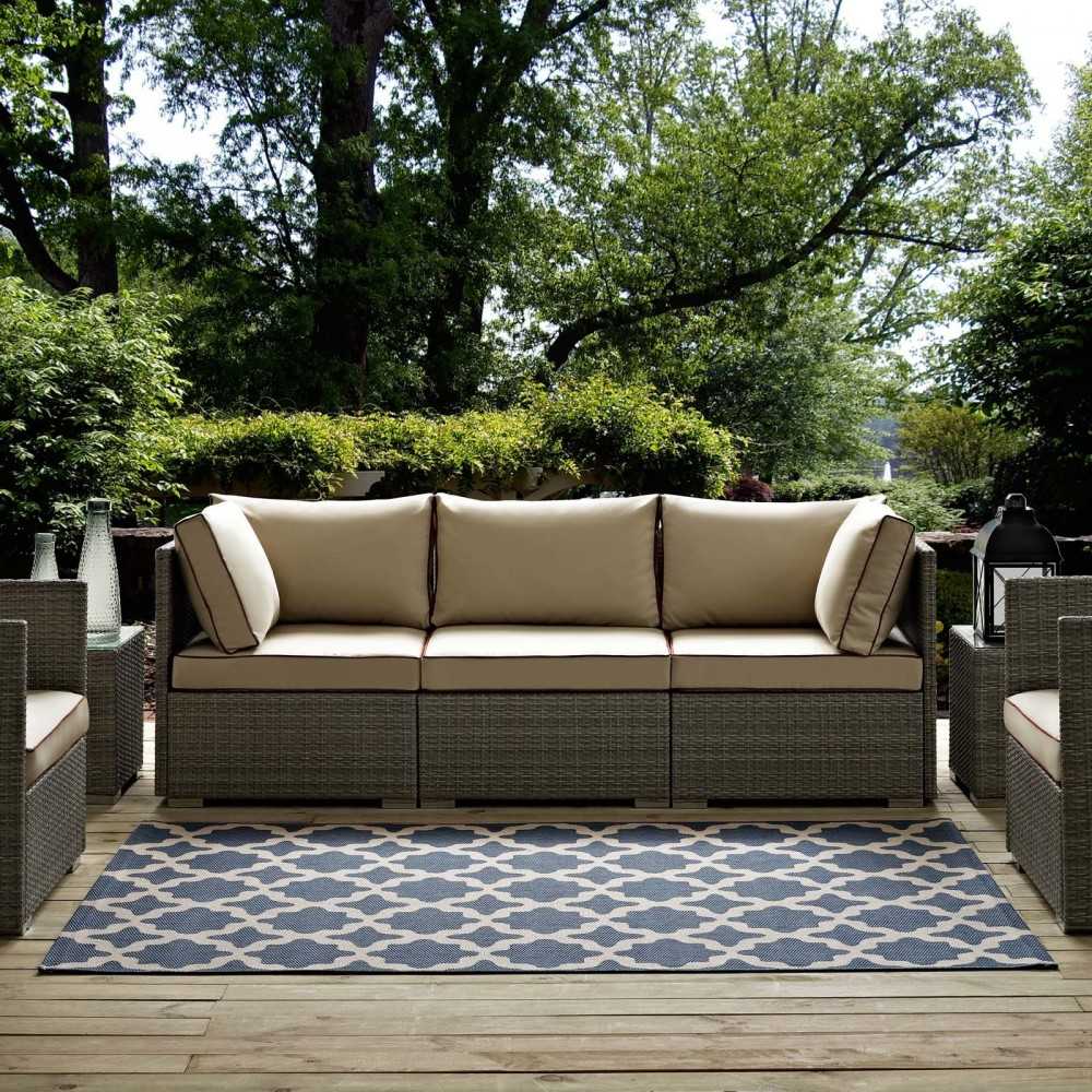 Cerelia Moroccan Trellis 8x10 Indoor and Outdoor Area Rug, Blue and Beige