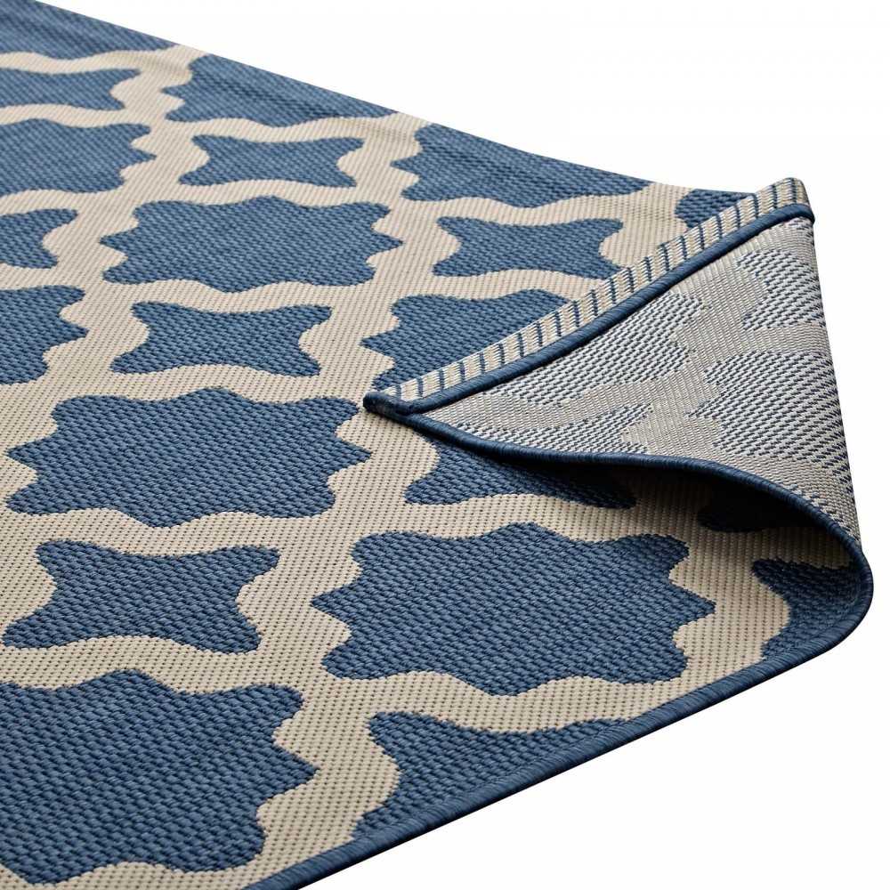 Cerelia Moroccan Trellis 8x10 Indoor and Outdoor Area Rug, Blue and Beige