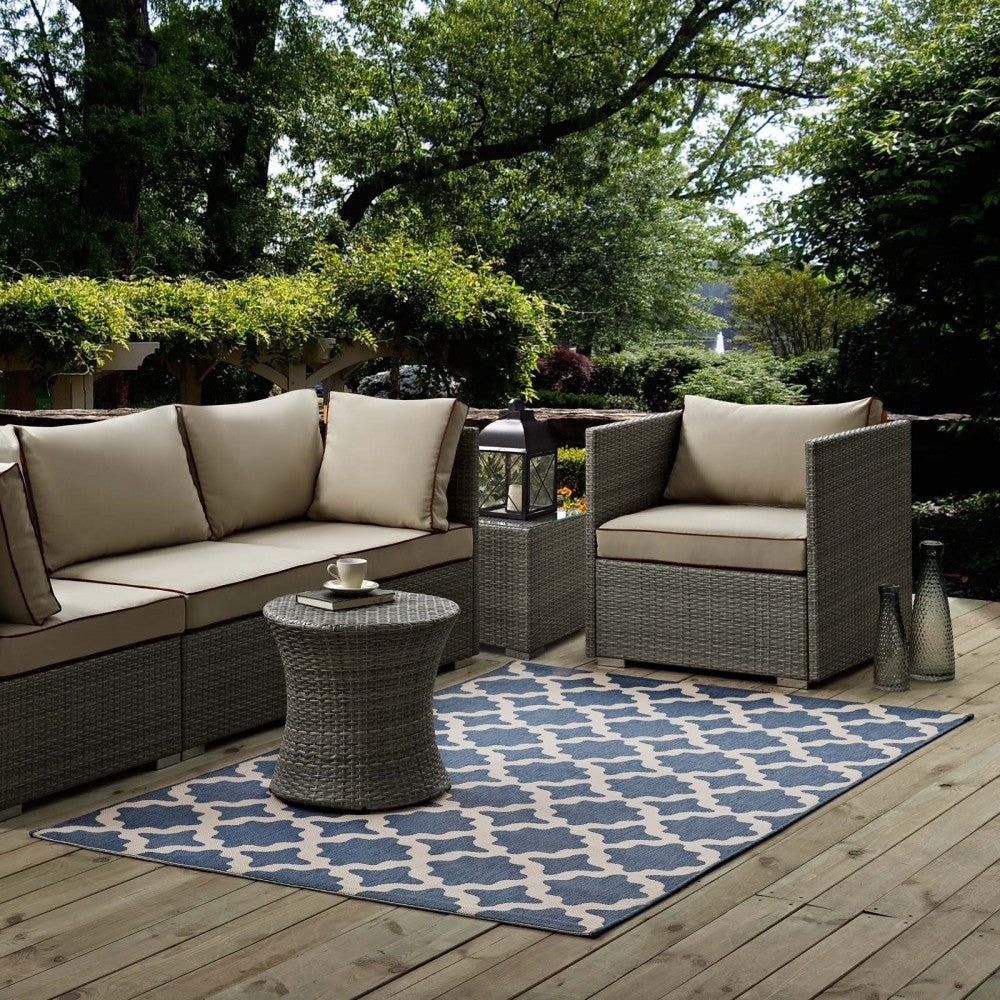 Cerelia Moroccan Trellis 8x10 Indoor and Outdoor Area Rug, Blue and Beige