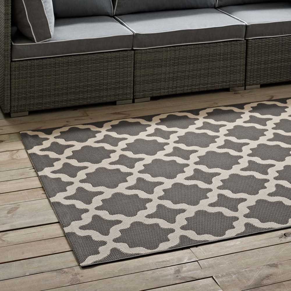 Cerelia Moroccan Trellis 8x10 Indoor and Outdoor Area Rug, Gray and Beige