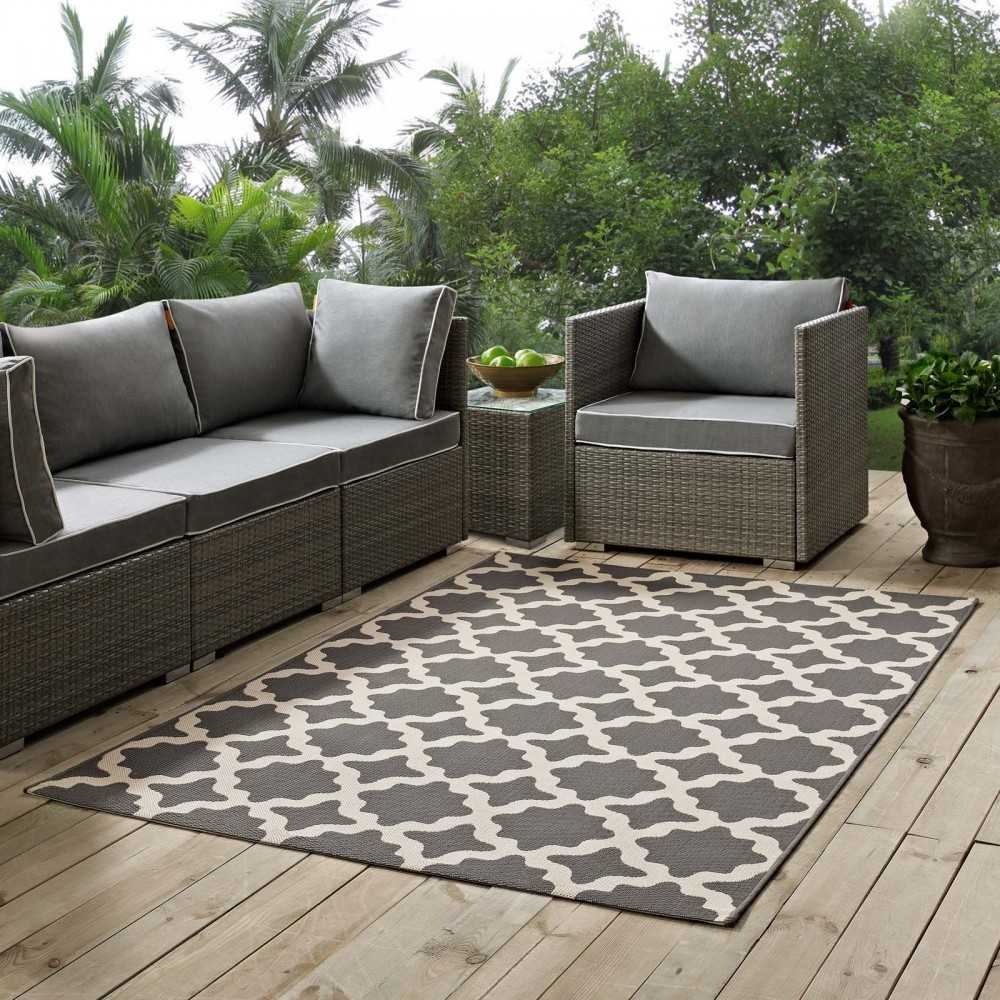 Cerelia Moroccan Trellis 8x10 Indoor and Outdoor Area Rug, Gray and Beige