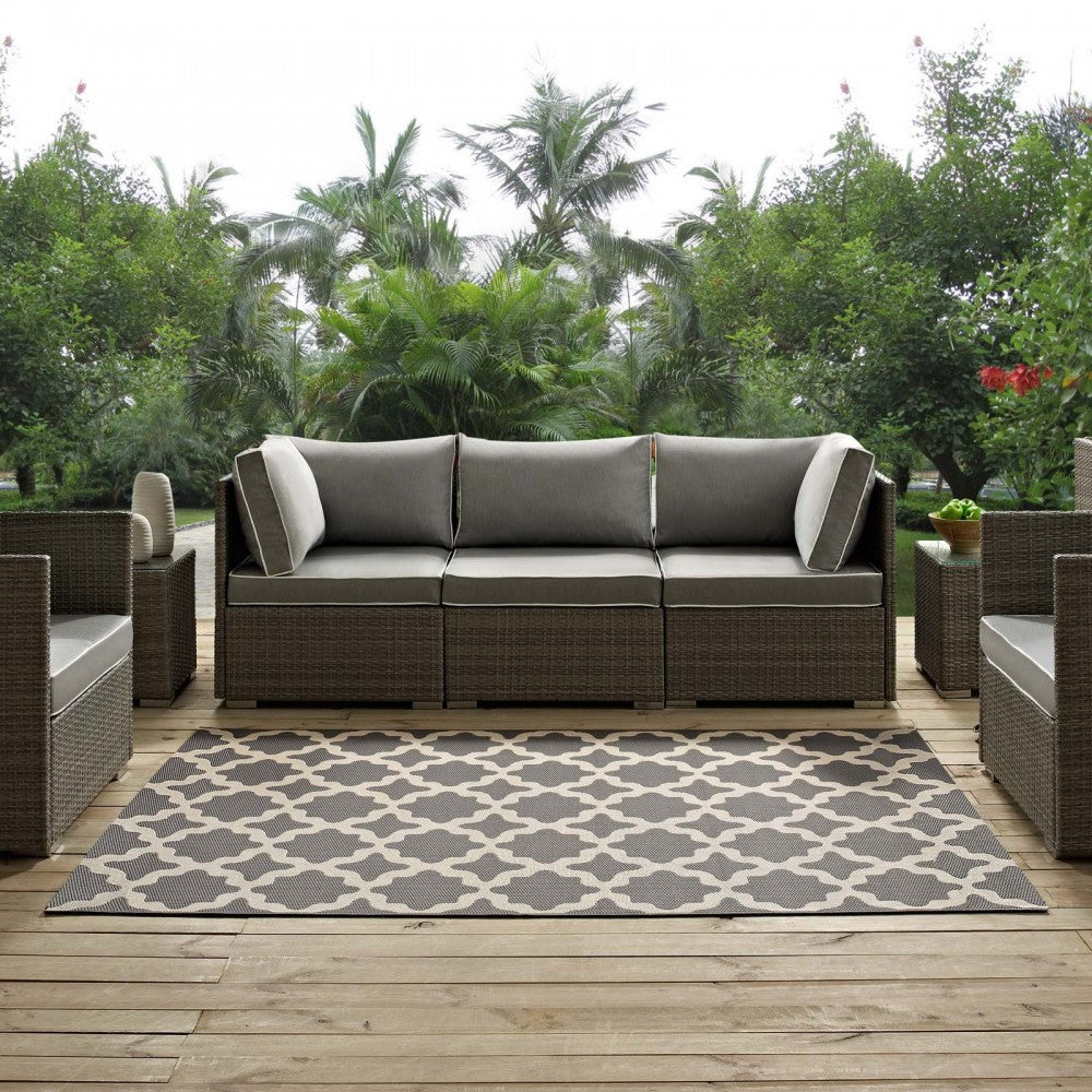 Cerelia Moroccan Trellis 8x10 Indoor and Outdoor Area Rug, Gray and Beige