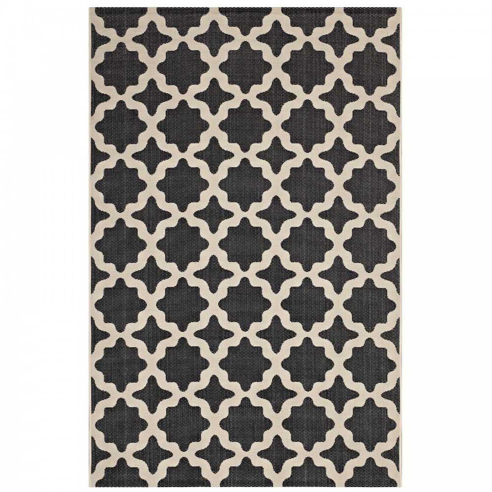 Cerelia Moroccan Trellis 8x10 Indoor and Outdoor Area Rug, Black and Beige