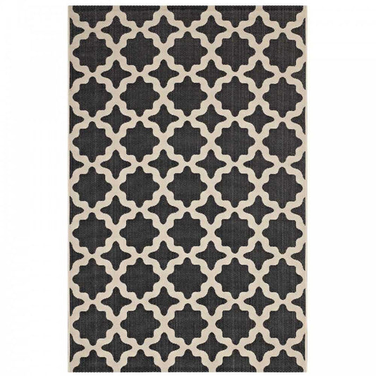 Cerelia Moroccan Trellis 8x10 Indoor and Outdoor Area Rug, Black and Beige