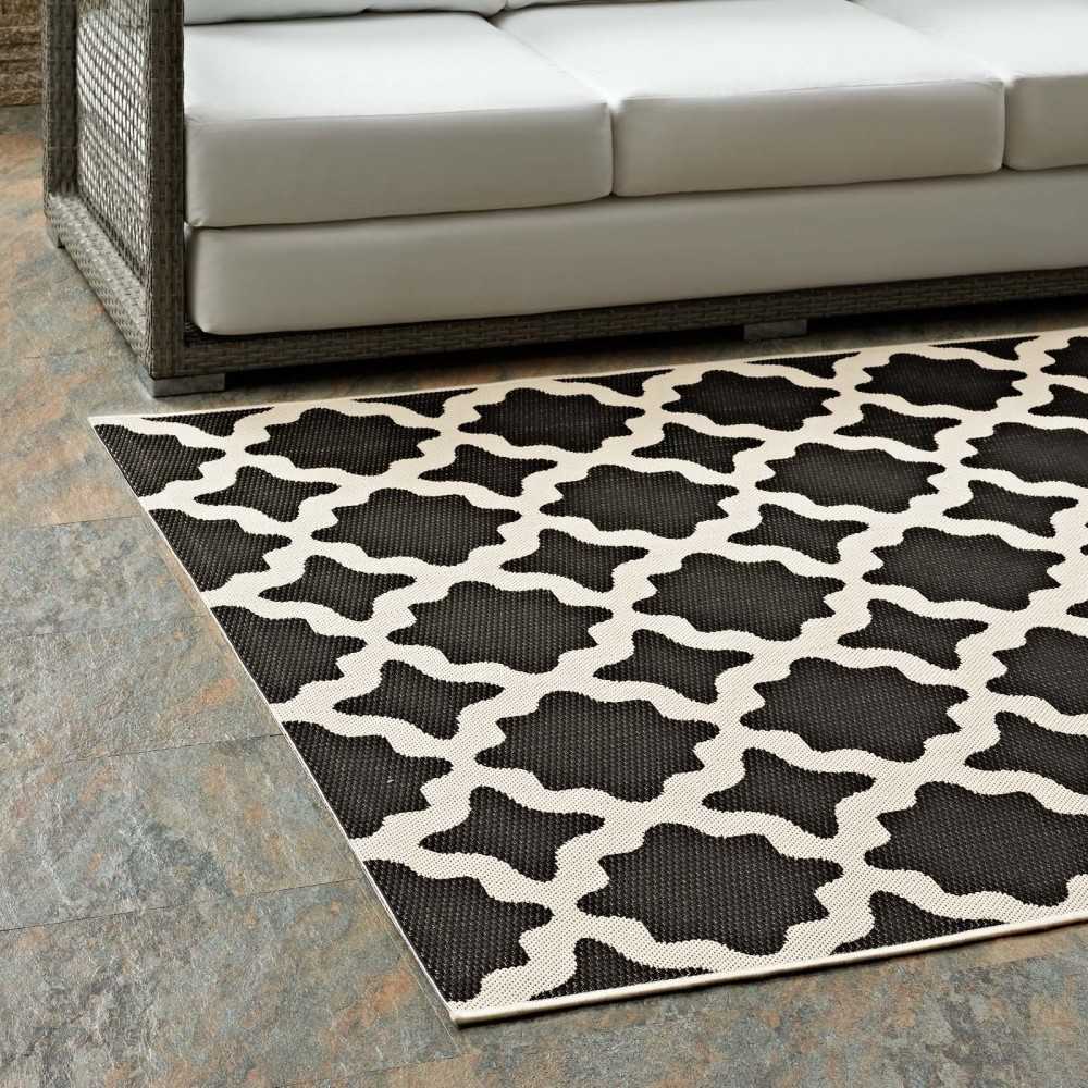 Cerelia Moroccan Trellis 8x10 Indoor and Outdoor Area Rug, Black and Beige