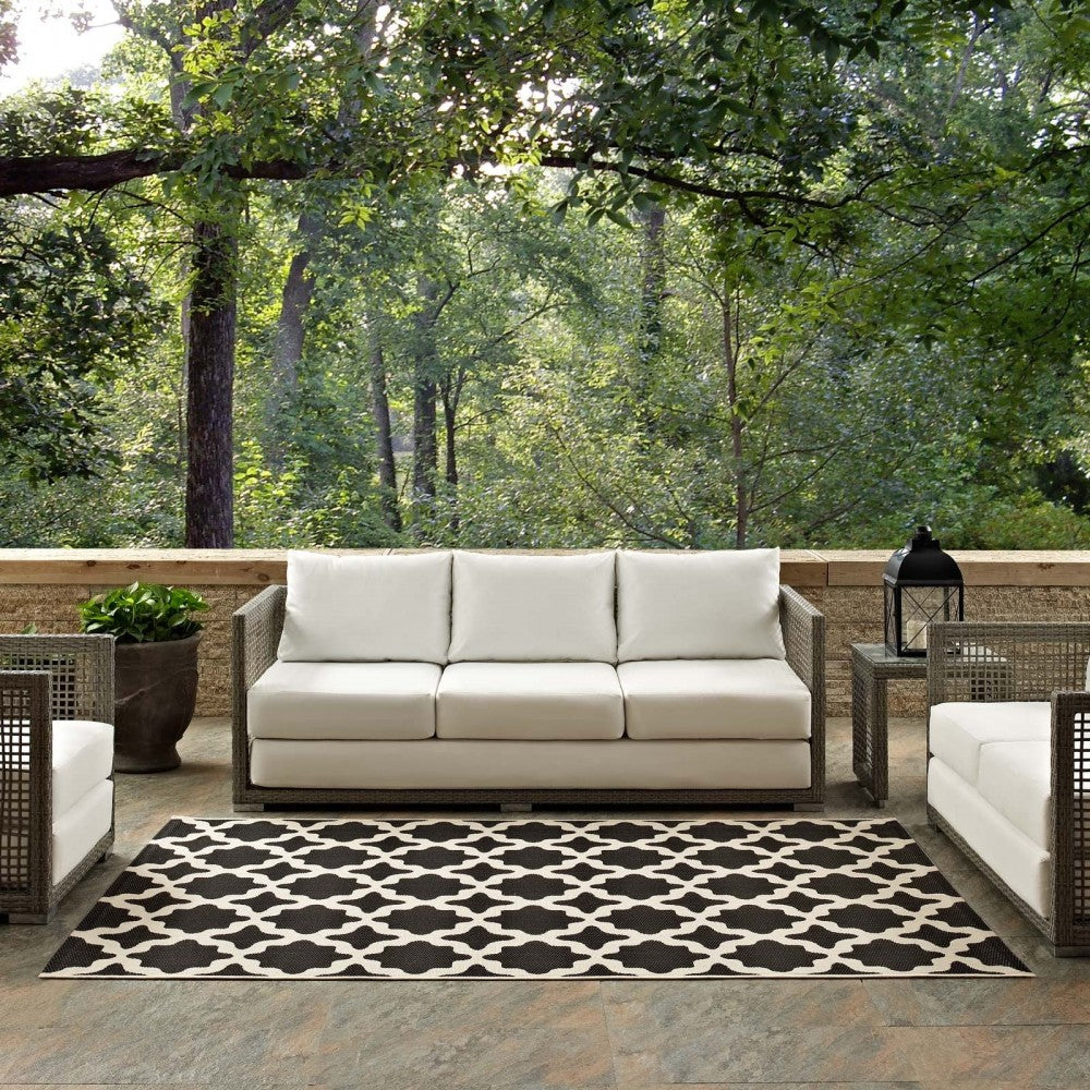 Cerelia Moroccan Trellis 8x10 Indoor and Outdoor Area Rug, Black and Beige