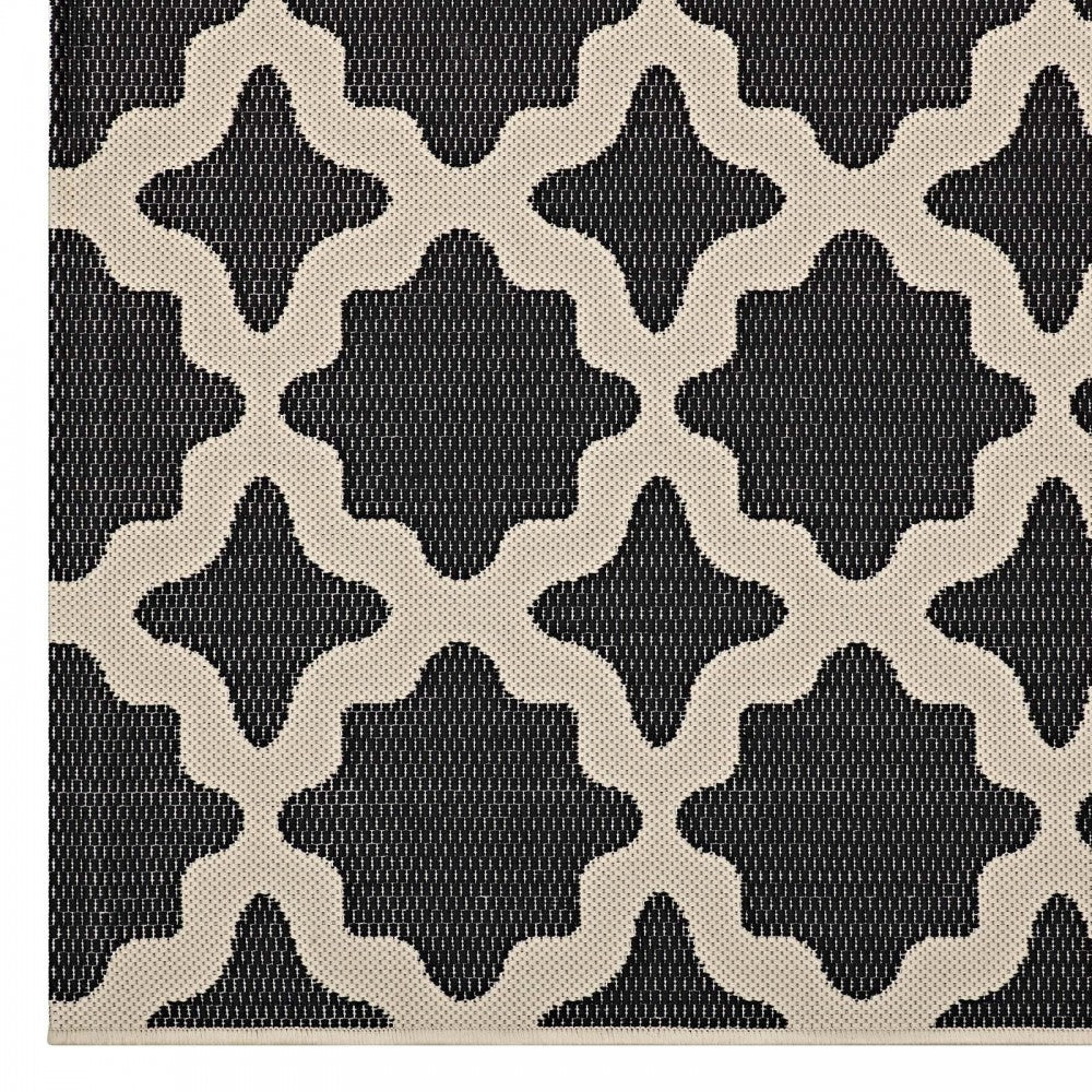 Cerelia Moroccan Trellis 8x10 Indoor and Outdoor Area Rug, Black and Beige