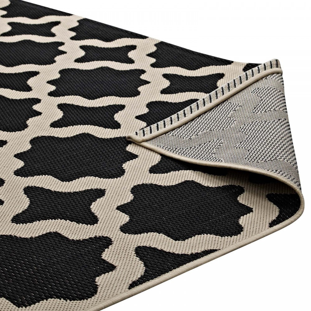 Cerelia Moroccan Trellis 8x10 Indoor and Outdoor Area Rug, Black and Beige