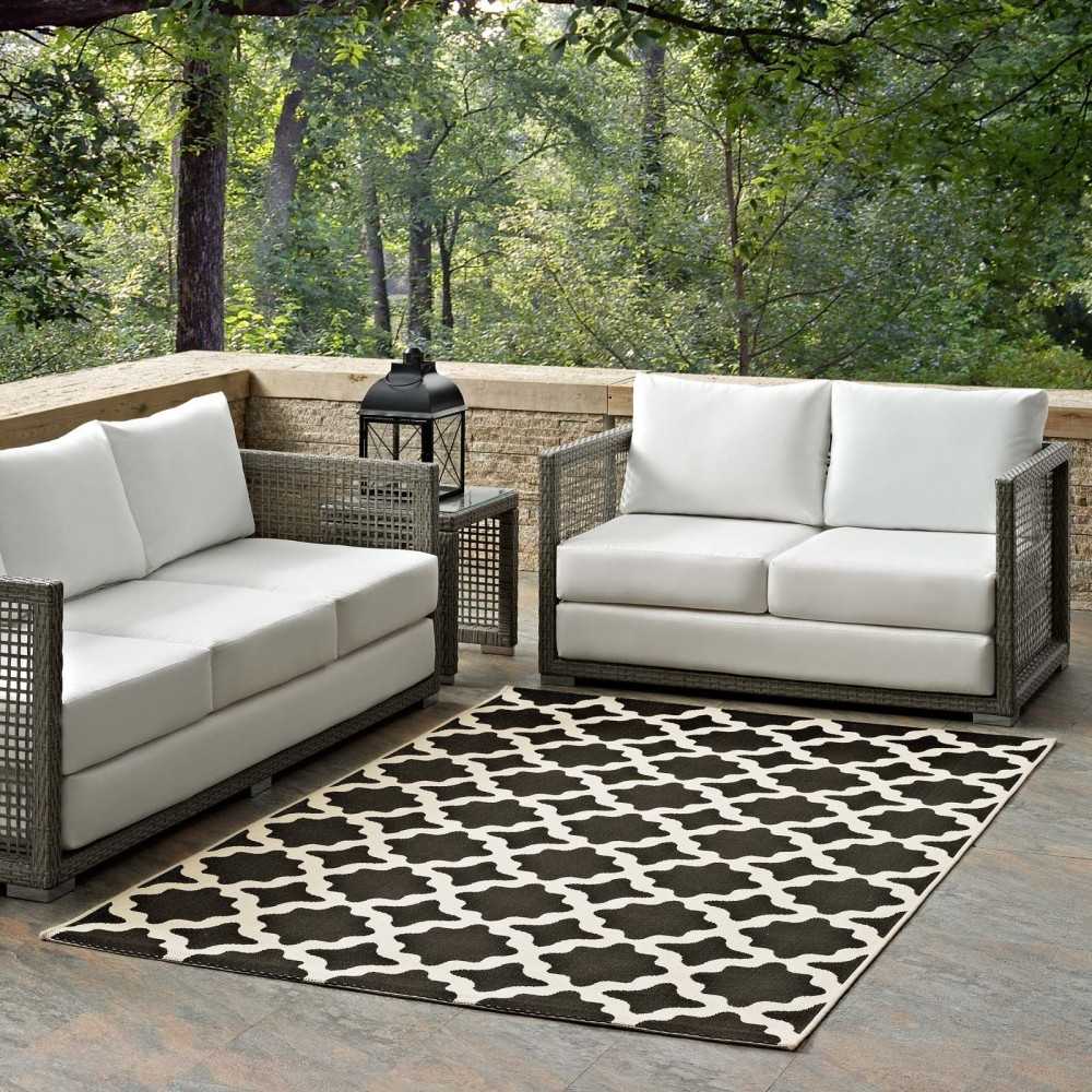 Cerelia Moroccan Trellis 8x10 Indoor and Outdoor Area Rug, Black and Beige