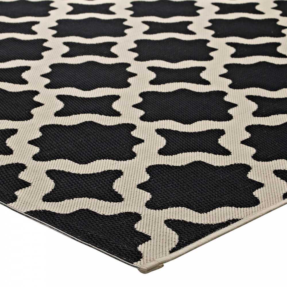 Cerelia Moroccan Trellis 8x10 Indoor and Outdoor Area Rug, Black and Beige