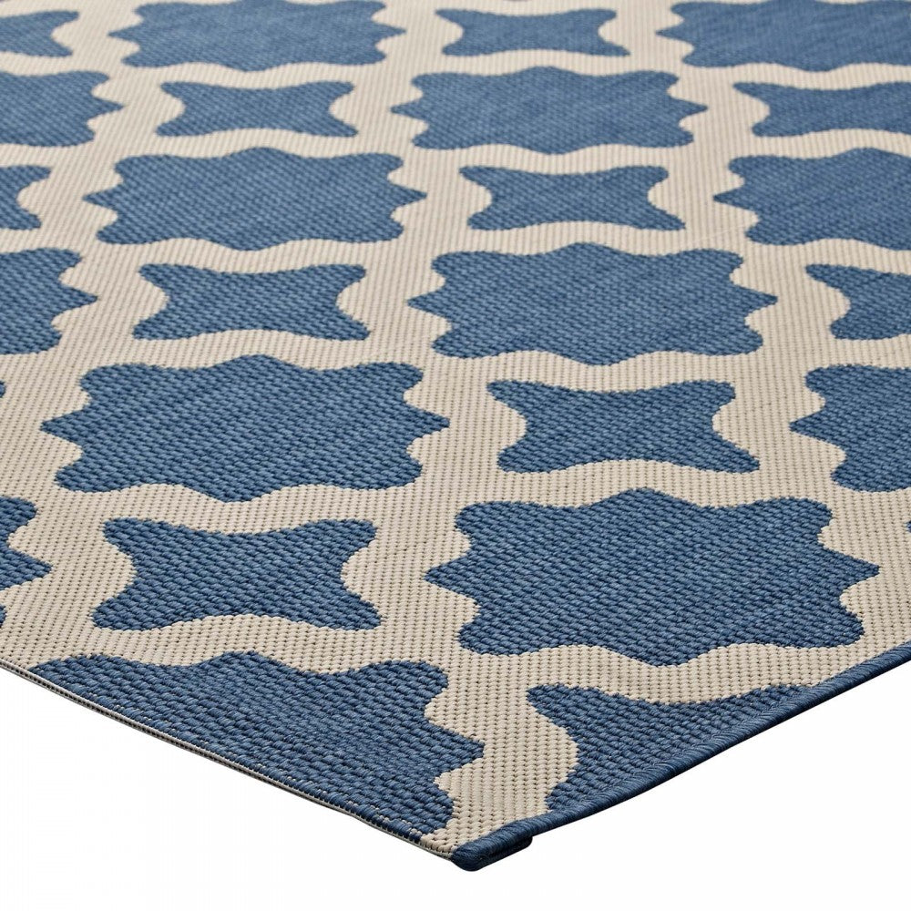 Cerelia Moroccan Trellis 9x12 Indoor and Outdoor Area Rug, Blue and Beige