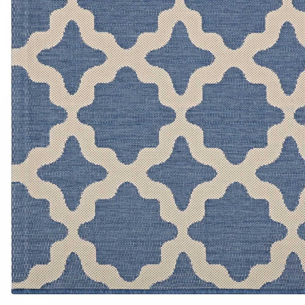 Cerelia Moroccan Trellis 9x12 Indoor and Outdoor Area Rug, Blue and Beige