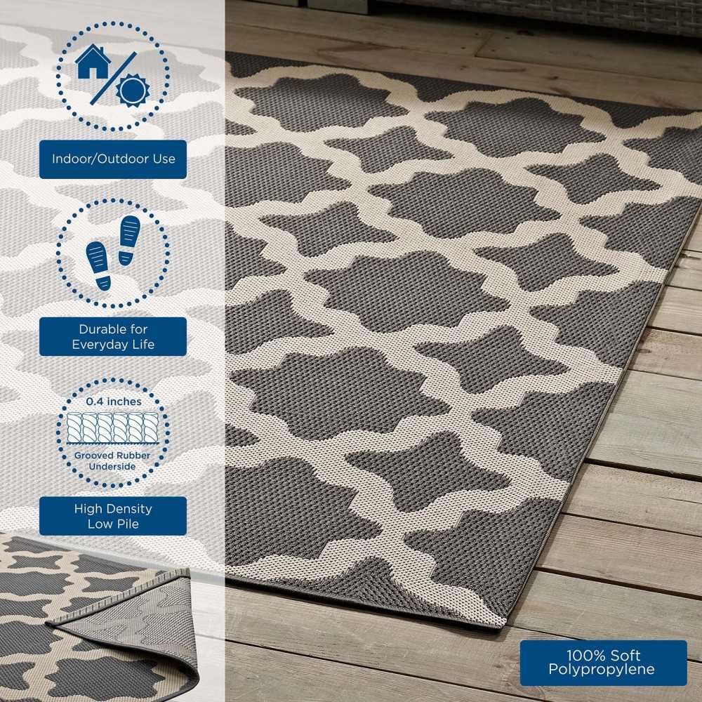 Cerelia Moroccan Trellis 9x12 Indoor and Outdoor Area Rug, Gray and Beige