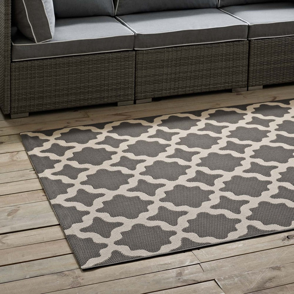 Cerelia Moroccan Trellis 9x12 Indoor and Outdoor Area Rug, Gray and Beige