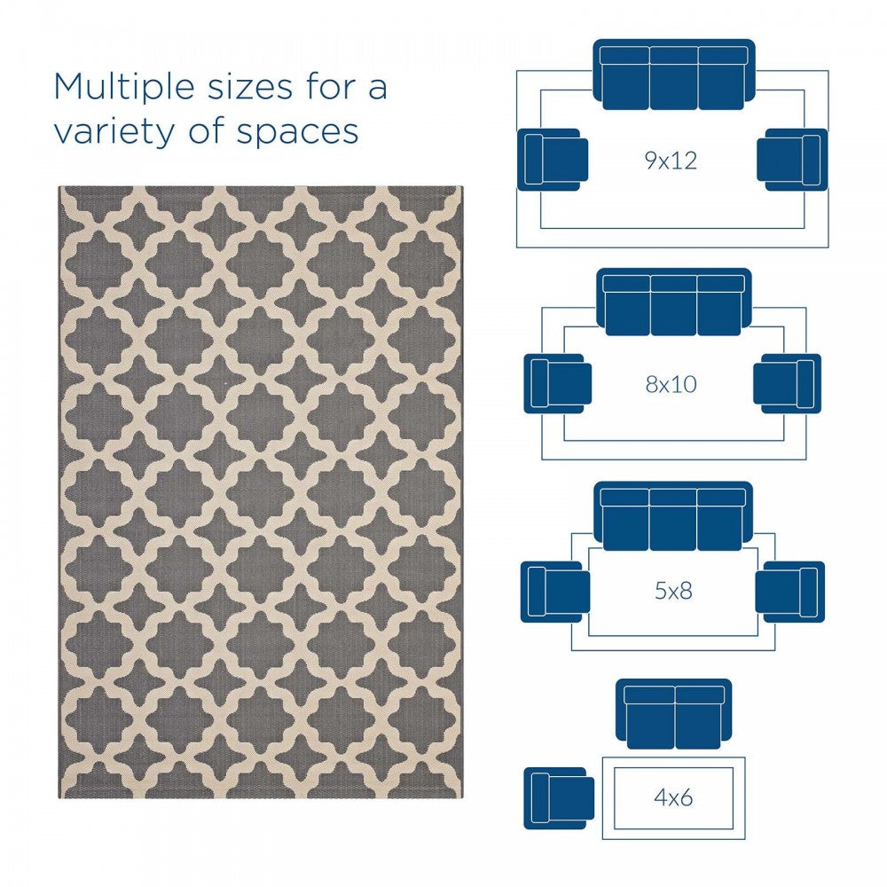Cerelia Moroccan Trellis 9x12 Indoor and Outdoor Area Rug, Gray and Beige