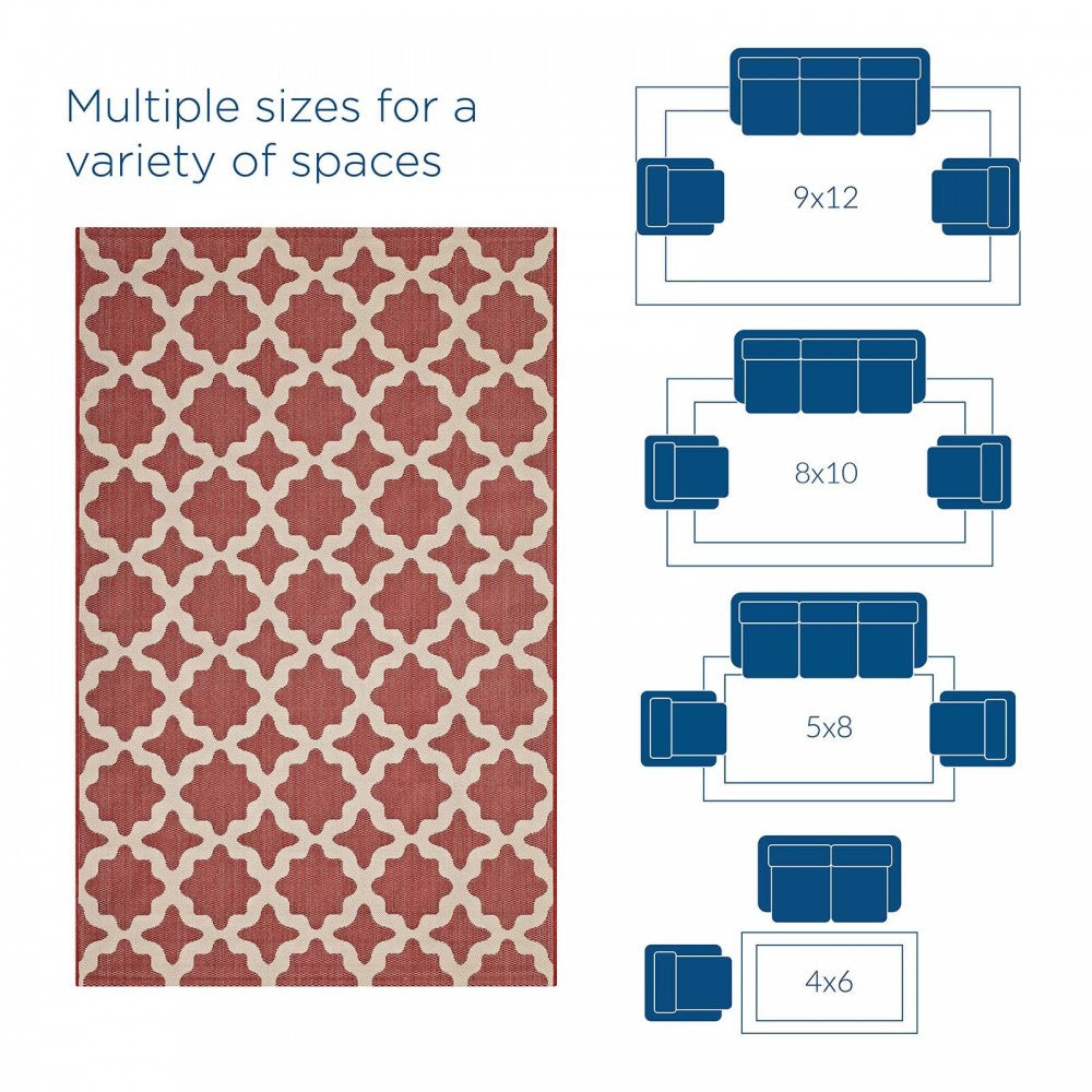 Cerelia Moroccan Trellis 9x12 Indoor and Outdoor Area Rug, Red and Beige