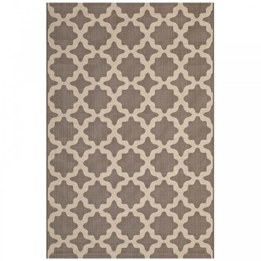 Cerelia Moroccan Trellis 9x12 Indoor and Outdoor Area Rug, Light and Dark Beige