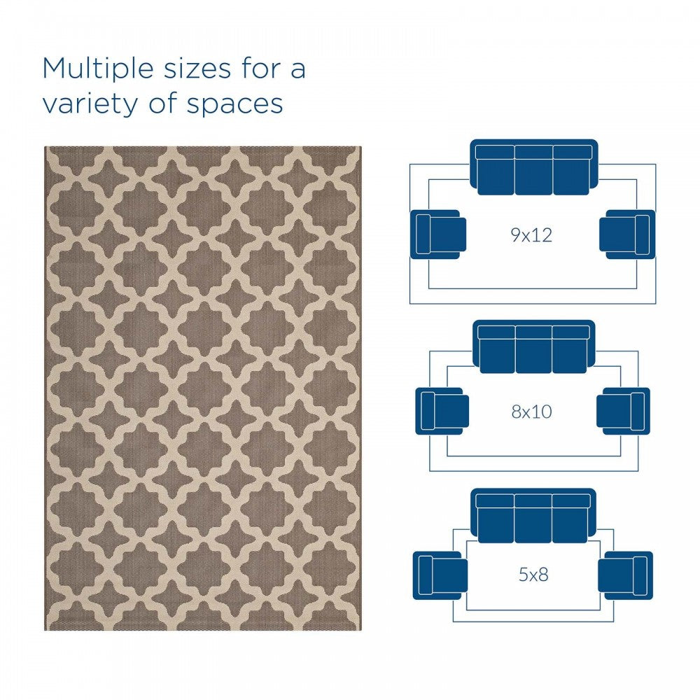 Cerelia Moroccan Trellis 9x12 Indoor and Outdoor Area Rug, Light and Dark Beige