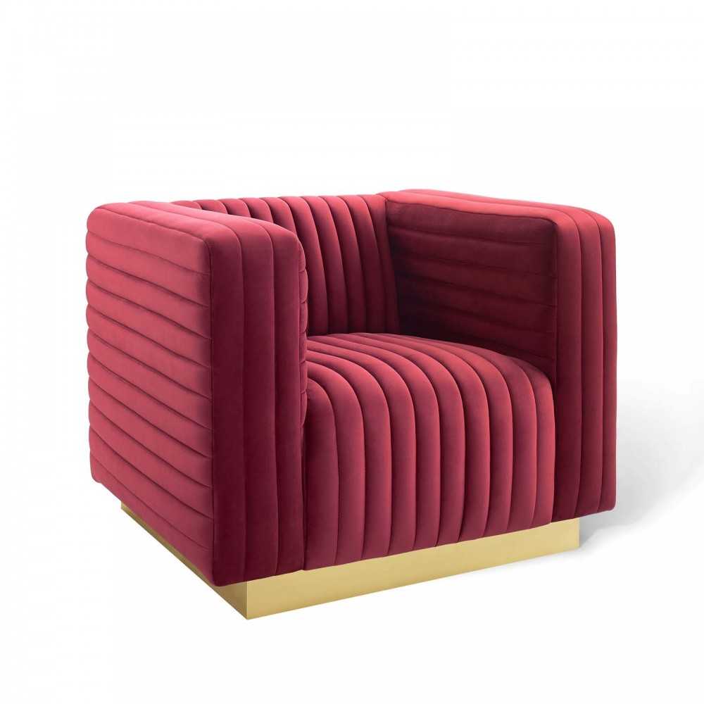 Charisma Channel Tufted Performance Velvet Accent Armchair, Maroon