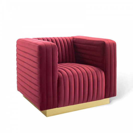 Charisma Channel Tufted Performance Velvet Accent Armchair, Maroon