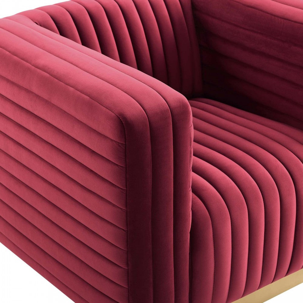 Charisma Channel Tufted Performance Velvet Accent Armchair, Maroon