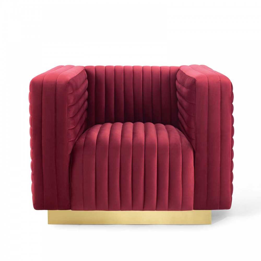Charisma Channel Tufted Performance Velvet Accent Armchair, Maroon