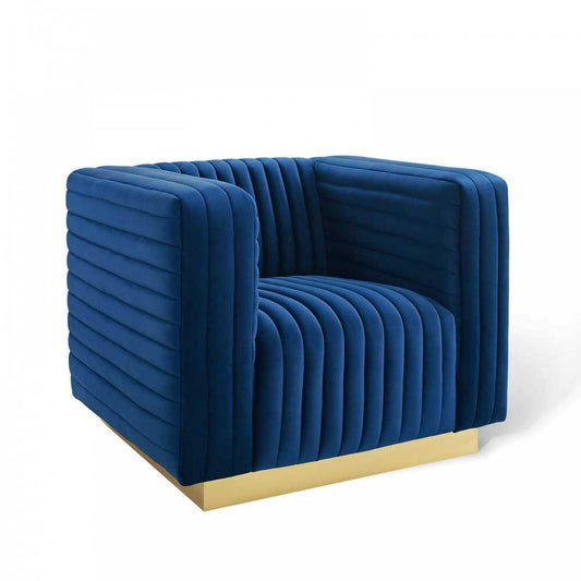 Charisma Channel Tufted Performance Velvet Accent Armchair, Navy