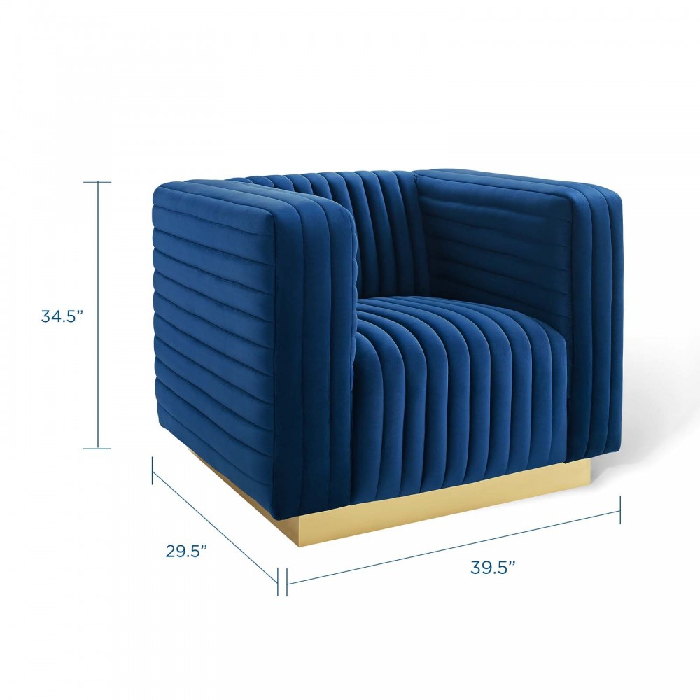 Charisma Channel Tufted Performance Velvet Accent Armchair, Navy