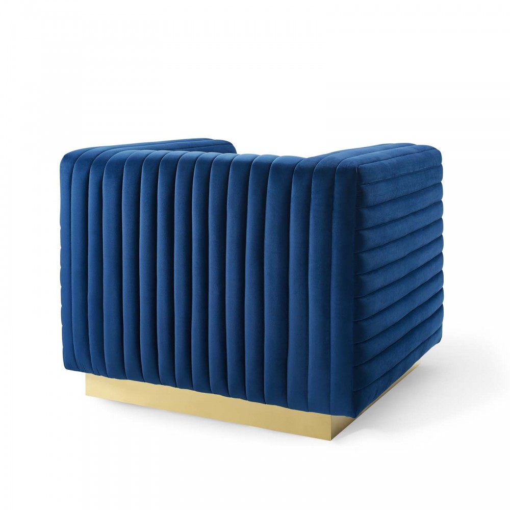 Charisma Channel Tufted Performance Velvet Accent Armchair, Navy