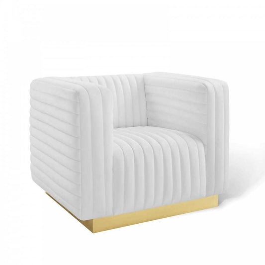 Charisma Channel Tufted Performance Velvet Accent Armchair, White