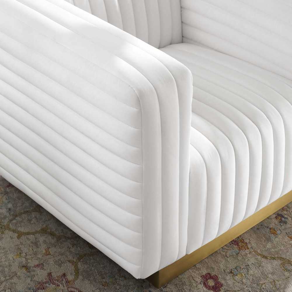 Charisma Channel Tufted Performance Velvet Accent Armchair, White