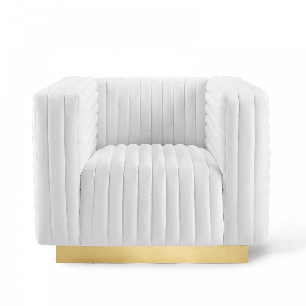 Charisma Channel Tufted Performance Velvet Accent Armchair, White