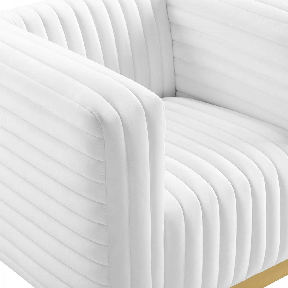 Charisma Channel Tufted Performance Velvet Accent Armchair, White