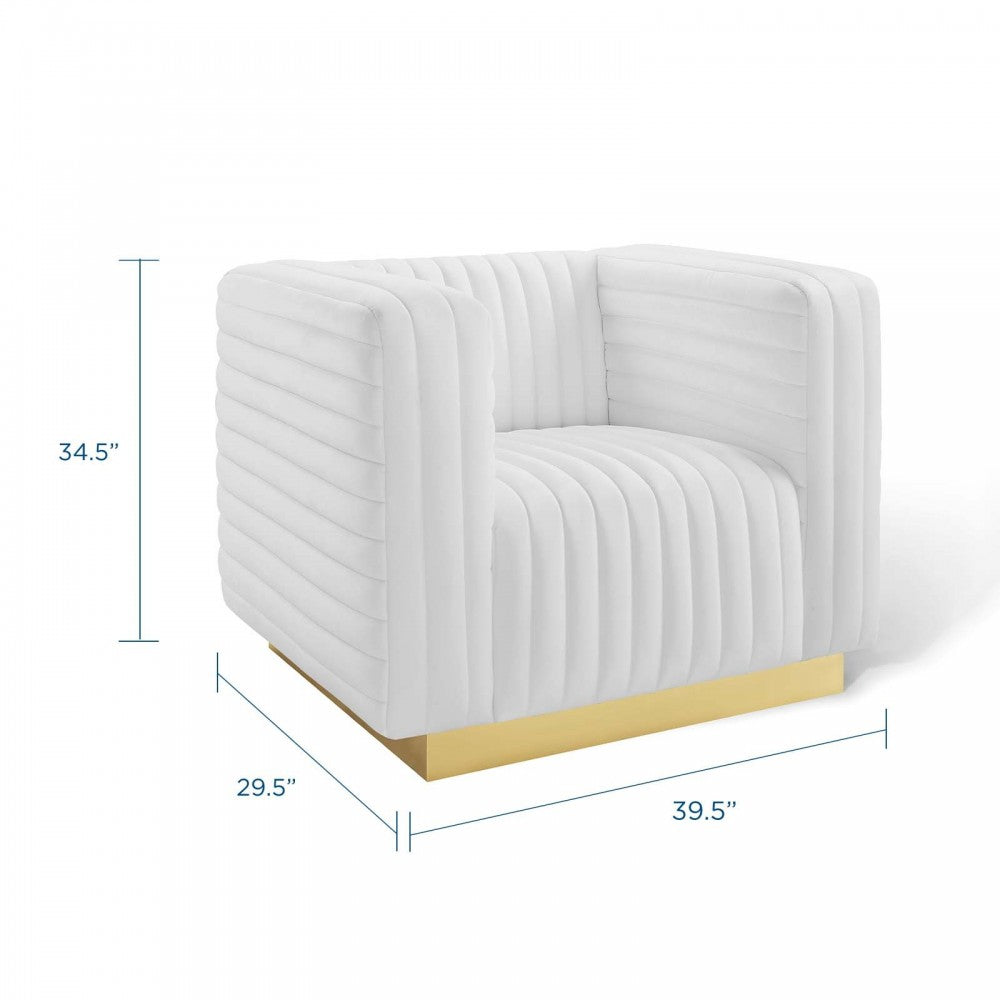 Charisma Channel Tufted Performance Velvet Accent Armchair, White