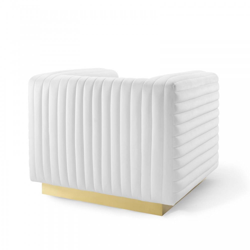 Charisma Channel Tufted Performance Velvet Accent Armchair, White