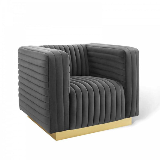 Charisma Channel Tufted Performance Velvet Accent Armchair, Charcoal
