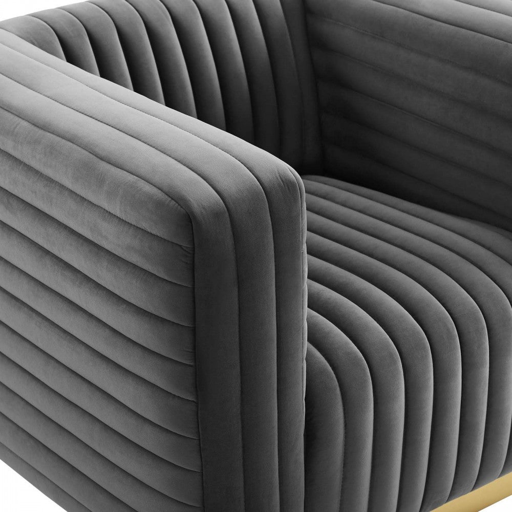 Charisma Channel Tufted Performance Velvet Accent Armchair, Charcoal