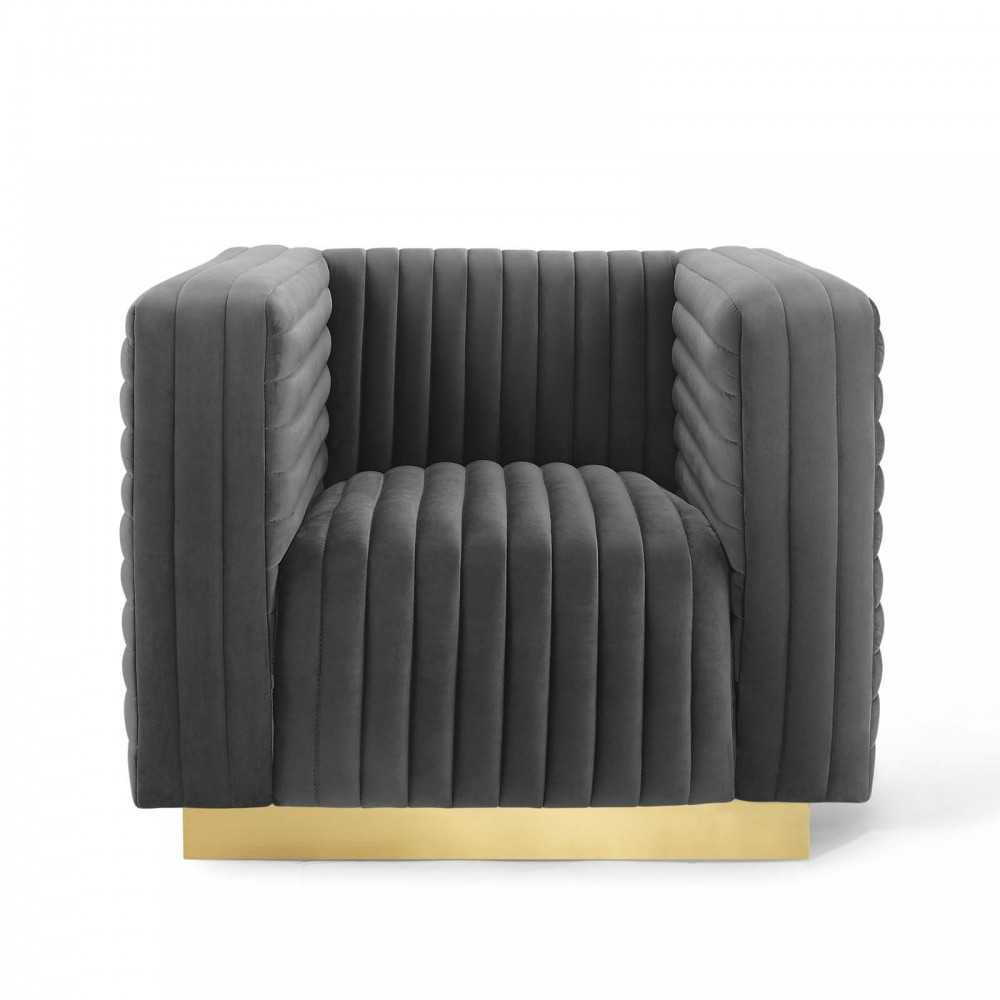 Charisma Channel Tufted Performance Velvet Accent Armchair, Charcoal
