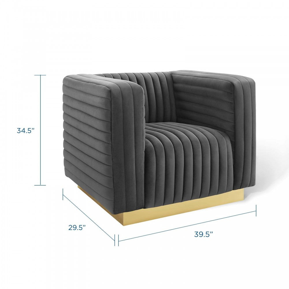 Charisma Channel Tufted Performance Velvet Accent Armchair, Charcoal