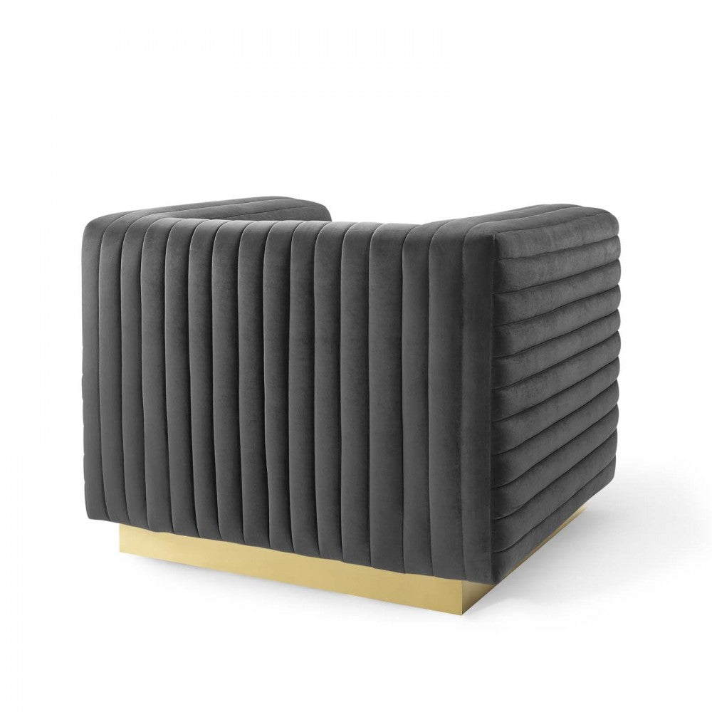 Charisma Channel Tufted Performance Velvet Accent Armchair, Charcoal