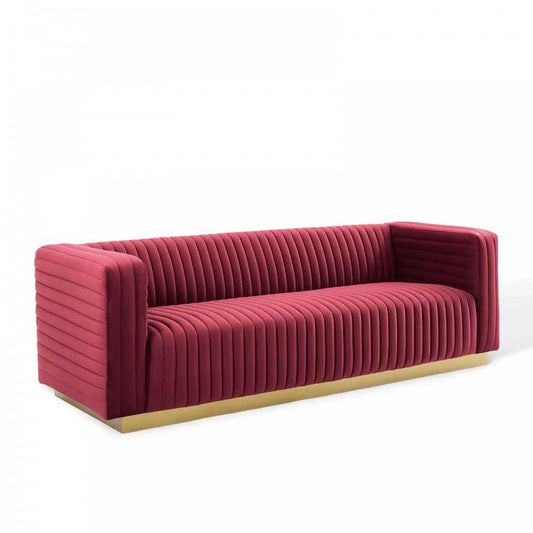 Charisma Channel Tufted Performance Velvet Living Room Sofa, Maroon