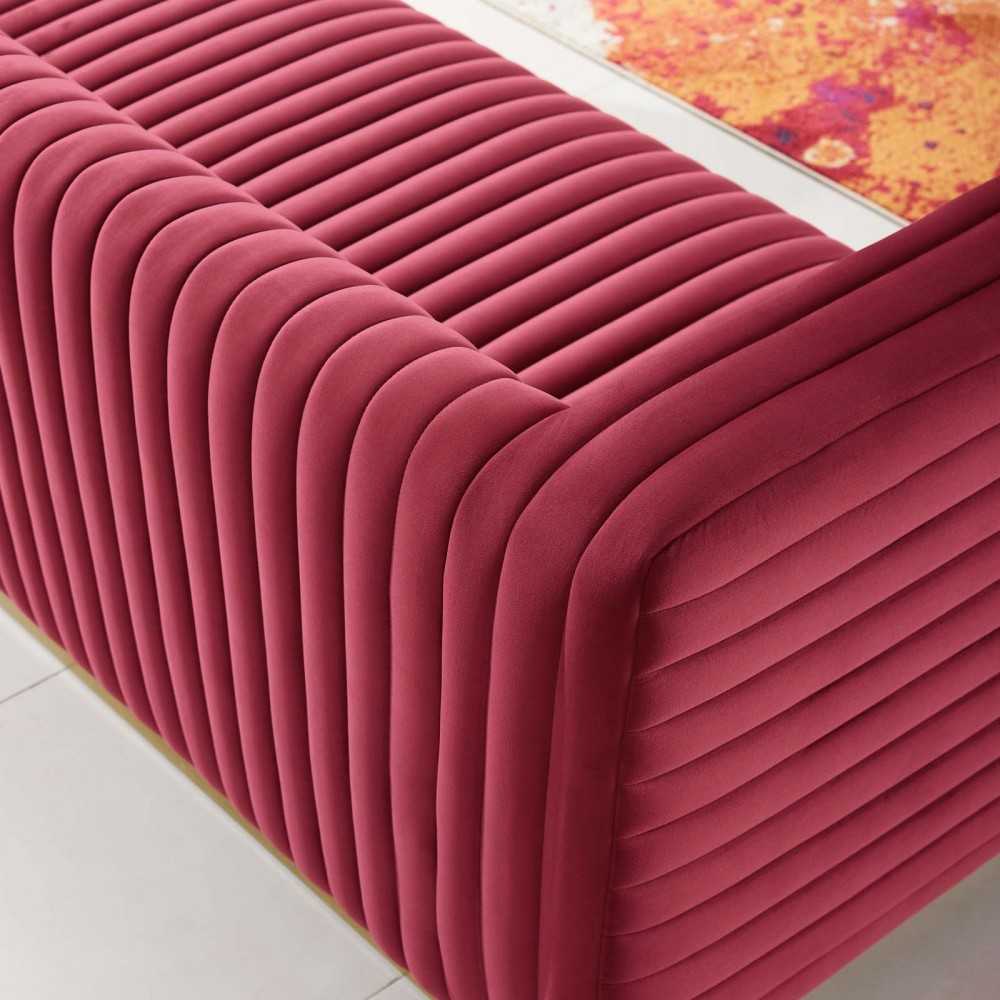 Charisma Channel Tufted Performance Velvet Living Room Sofa, Maroon