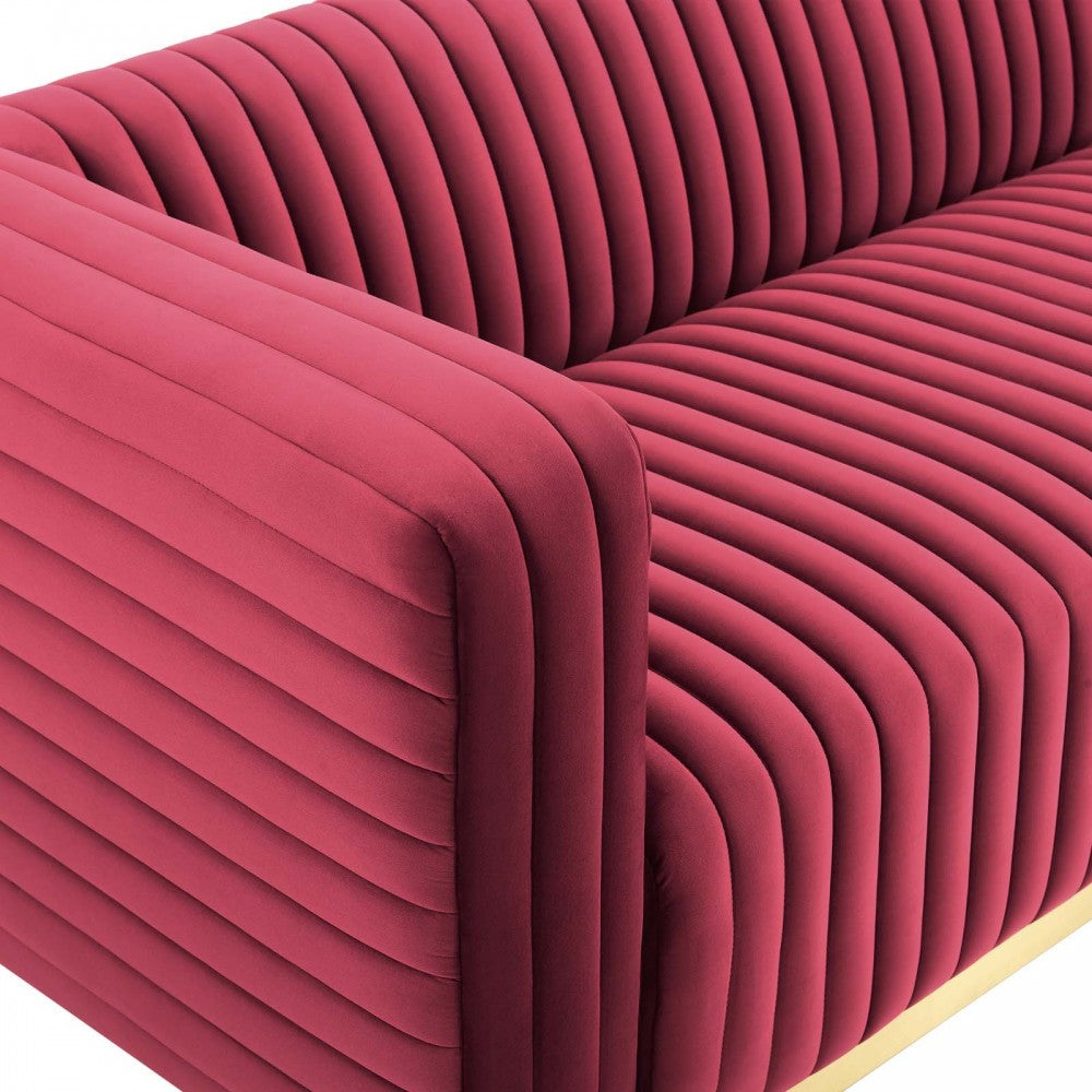 Charisma Channel Tufted Performance Velvet Living Room Sofa, Maroon