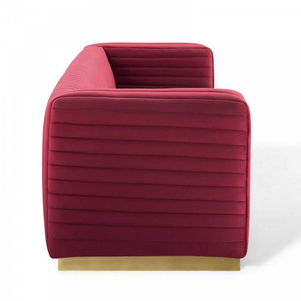 Charisma Channel Tufted Performance Velvet Living Room Sofa, Maroon