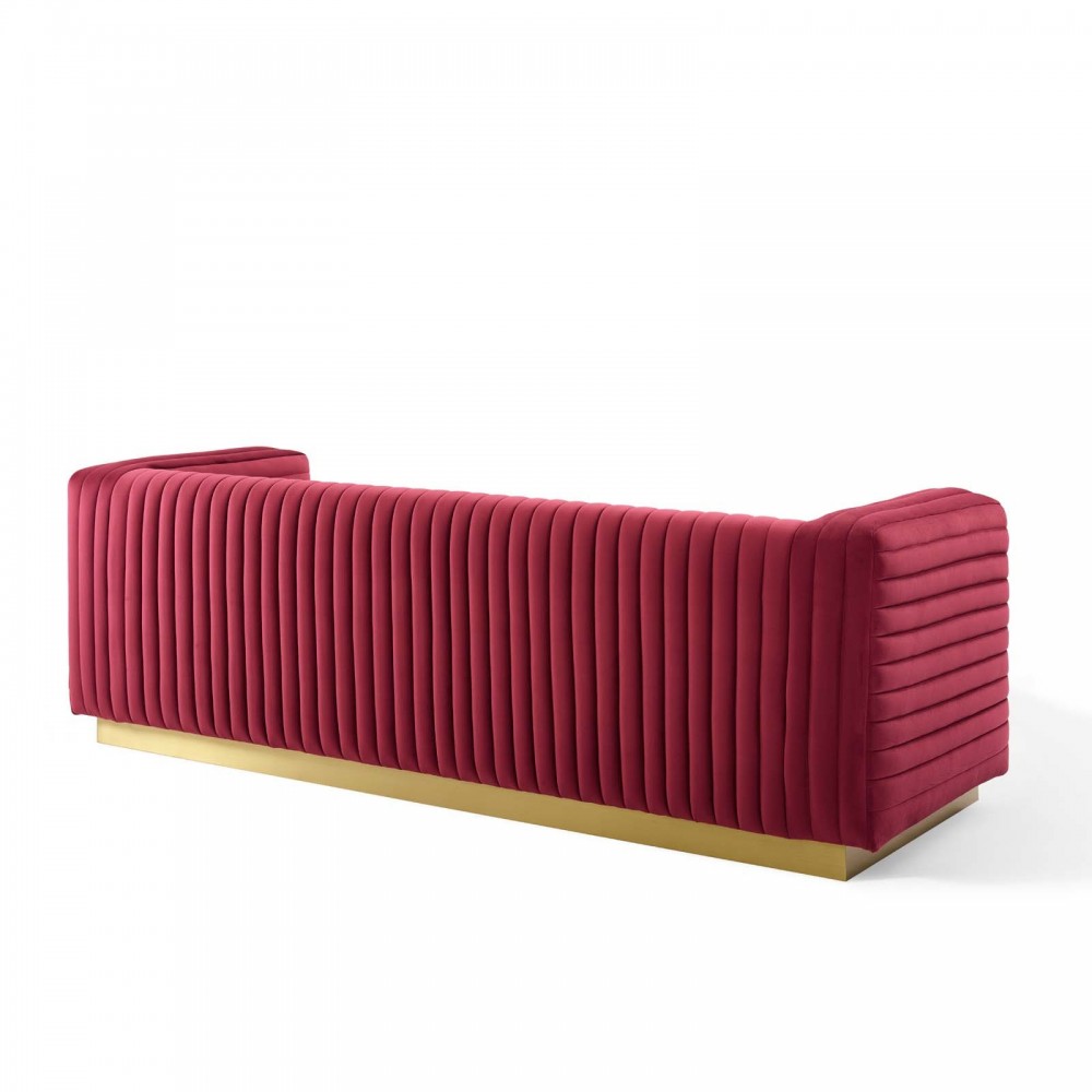 Charisma Channel Tufted Performance Velvet Living Room Sofa, Maroon