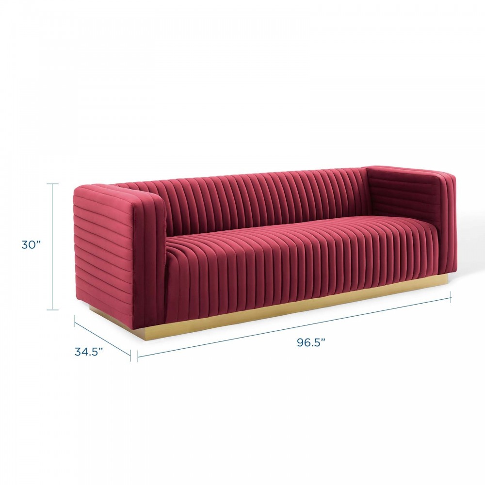 Charisma Channel Tufted Performance Velvet Living Room Sofa, Maroon