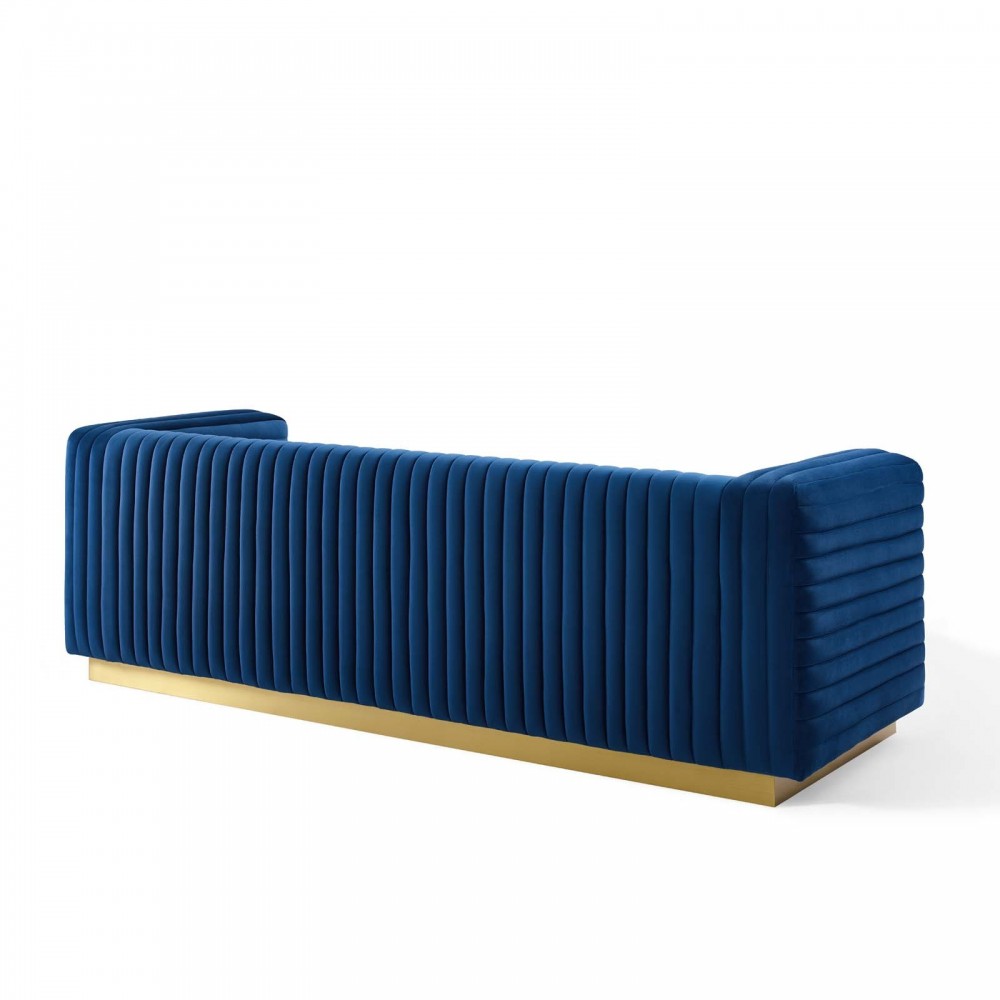 Charisma Channel Tufted Performance Velvet Living Room Sofa, Navy