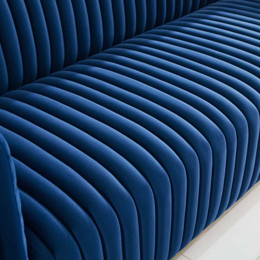 Charisma Channel Tufted Performance Velvet Living Room Sofa, Navy