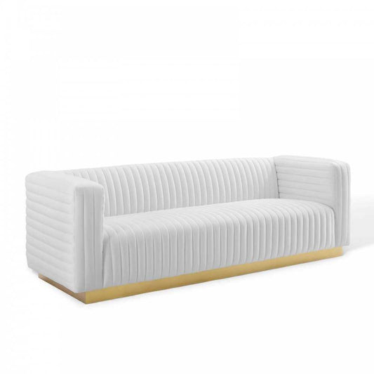 Charisma Channel Tufted Performance Velvet Living Room Sofa, White